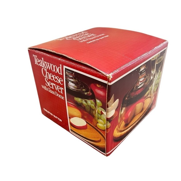 Vtg 1982 gailstyn Sutton Towle teakwood cheese Server Glass Dome original box - Picture 2 of 8